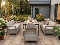 Beżowe meble na taras Scali Grande dla 8 osób z wysokim stołem 200cm w kolorze orzecha