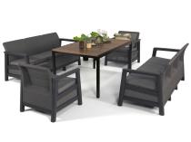 Ażurowy komplet ogrodowy Scali Grande grafit dla 8 osób stół obiadowy 158cm w kolorze orzecha