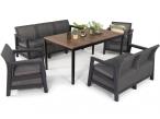 Meble na taras z tworzywa Scali Combo grafit na 7 osób, stół obiadowy 156cm z blat imitacja drewna