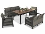 Meble na taras z tworzywa Scali Combo grafit na 7 osób, stół obiadowy 158cm z blat imitacja drewna