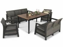 Meble na taras z tworzywa Scali Combo grafit na 7 osób, stół obiadowy 158cm z blat imitacja drewna