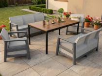 Szare meble dla 7 osób do ogrodu ze stołem 156cm w kolorze orzecha Scali Combo