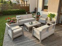 Meble ogrodowe Scali Combo beż dla 7 osób imitacja juty, regulowany stół