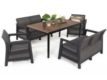 Zestaw ogrodowy z dużym stołem Scali Fiesta grafit dla 6 osób, blat imitujący drewno