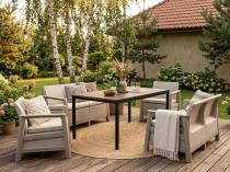 Ażurowe meble ogrodowe dla 6 osób Scali Fiesta beż, stół obiadowy 156 cm orzech