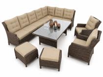 Elegancki zestaw technorattanowy z narożnikiem, fotelami i pufami dla 11 osób Fiorento Corner XL - Brown