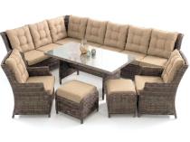 Elegancki zestaw technorattanowy z narożnikiem, fotelami i pufami dla 11 osób Fiorento Corner XL - Brown