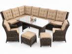 Elegancki zestaw technorattanowy z narożnikiem, fotelami i pufami dla 11 osób Fiorento Corner XL - Brown
