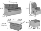 Meble technorattanowe z sofą 178cm, 2 regulowanymi fotelami i stołem podnoszonym Fiorento - Grey
