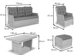 Meble technorattanowe z sofą 178cm, 2 fotelami, 2 pufami i stołem obiadowym Fiorento - Beige