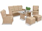 Meble technorattanowe z sofą 178cm, 2 fotelami, 2 pufami i stołem obiadowym Fiorento - Beige
