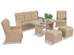 Meble technorattanowe z sofą 178cm, 2 fotelami, 2 pufami i stołem obiadowym Fiorento - Beige