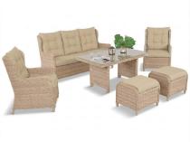 Meble technorattanowe z sofą 178cm, 2 fotelami, 2 pufami i stołem obiadowym Fiorento - Beige