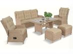 Meble technorattanowe z sofą 178cm, 2 fotelami z regulacją, 2 pufami i stołem obiadowym Fiorento - Beige
