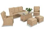 Meble technorattanowe z sofą 178cm, 2 fotelami, 2 pufami i stołem podnoszonym Fiorento Dining - Beige