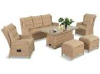 Meble technorattanowe z sofą 178cm, 2 fotelami z regulacją, 2 pufami i stołem podnoszonym Fiorento Dining - Beige