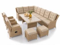 Duży komplet mebli na taras z narożnikiem z regulacją foteli Fiorento Corner XL Plus - Beige