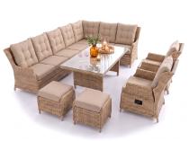 Duży komplet mebli na taras z narożnikiem z regulacją foteli Fiorento Corner XL Plus - Beige