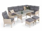 Meble technorattanowe narożne ze stołem 120x70cm, pufami i fotelem Lirata Corner - Light Grey