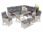 Narożnik technorattan ze stołem 120x70cm, dwoma fotelami i pufami Lirata Corner Light Grey