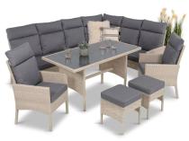 Narożnik technorattan ze stołem 120x70cm, dwoma fotelami i pufami Lirata Corner Light Grey