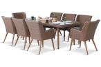 Brązowy zestaw ogrodowy ze stołem obiadowym 220cm i 8 fotelami technorattanowymi Tonitto Dining 8+1 Brown