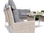 Narożnik technorattan ze stołem polywood i dwoma fotelami 120x70cm Lirata Corner Light Grey