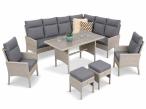 Narożnik technorattan ze stołem polywood i dwoma fotelami 120x70cm Lirata Corner Light Grey