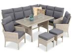 Narożnik technorattan ze stołem polywood i dwoma fotelami 120x70cm Lirata Corner Light Grey