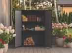 Wysoka szafa ogrodowa z dwiema półkami Keter Deco Vertical Shed 1400 L Walnut