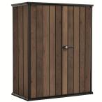 Wysoka szafa ogrodowa z dwiema półkami Keter Deco Vertical Shed 1400 L Walnut