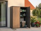 Wysoka szafa ogrodowa z dwiema półkami Keter Deco Vertical Shed 1400 L Walnut