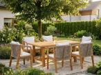 Komplet mebli obiadowych na taras - stół i 6 krzeseł Rovina - Cream Teak