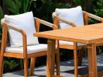 Duży komplet ogrodowych mebli obiadowych drewnianych premium - stół 230 cm i 8 foteli Rovina