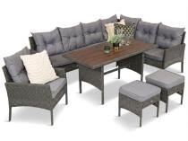 Narożnik z technorattanu na taras z fotelem i wysokim stołem z blatem polywood - Antracite