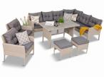 Narożnik technorattanowy Perata Corner Light Grey + 2 fotele ze stołem Polywood