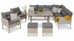 Narożnik technorattanowy Perata Corner Light Grey + 2 fotele ze stołem Polywood