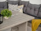 Narożnik technorattanowy Perata Corner Light Grey + 2 fotele ze stołem Polywood