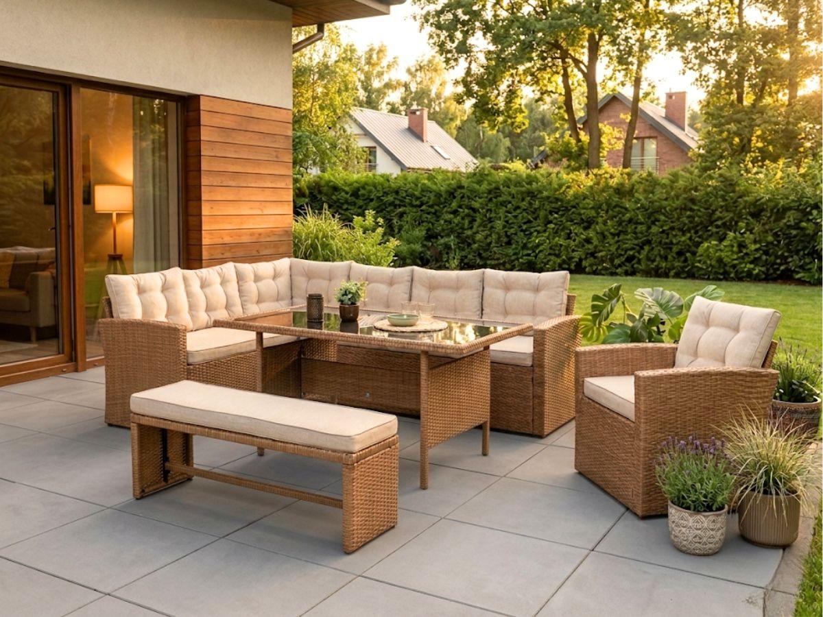 Narożny zestaw mebli z technorattanu