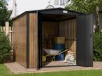 Domek ogrodowy z grubszej blachy Hartt Plus 240x300x205cm - drzwi na zawiasach - Wooden