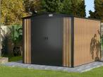 Domek ogrodowy z grubszej blachy Hartt Plus 240x300x205cm - drzwi na zawiasach - Wooden
