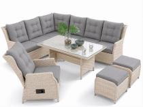 Meble z technorattanu premium z narożnikiem, fotelem, pufami i stolem Fiorento Corner Plus - Grey