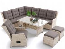 Meble z technorattanu premium z narożnikiem, fotelem, pufami i stolem Fiorento Corner Plus - Grey