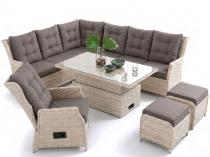 Komplet mebli z technorattanu narożniki, fotel regulowany, stół podnoszony, pufy FIorento Corner - Grey