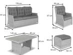 Meble technorattanowe z sofą 178cm, 2 fotelami, 2 pufami i stołem obiadowym z blatem polywood Fiorento - Grey