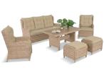 Meble technorattanowe z sofą 178cm, 2 fotelami, 2 pufami i stołem obiadowym polywood Fiorento - Beige