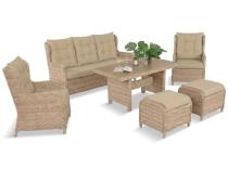 Meble technorattanowe z sofą 178cm, 2 fotelami, 2 pufami i stołem obiadowym polywood Fiorento - Beige