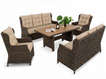 Meble ogrodowe premium technorattan - 2 sofy i duży stół obiadowy z blatem imitacja drewna - Fiorento Brown