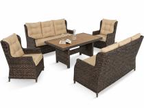 Meble ogrodowe premium technorattan - 2 sofy i duży stół obiadowy z blatem imitacja drewna - Fiorento Brown