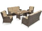 Meble ogrodowe premium technorattan - 2 sofy i duży stół obiadowy z blatem imitacja drewna - Fiorento Brown